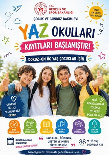 Gençlik ve Spor Bakanlığı Çocuk ve Gündüz Bakımevi 2026 Eğitim Öğretim Yılı Yaz Okulu Ön Başvuruları  başlamıştır. 